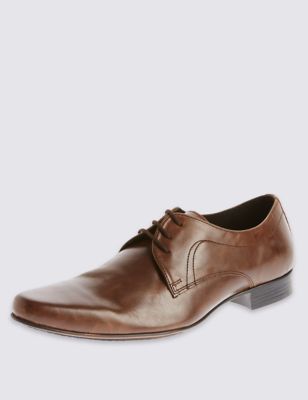 Leather Pointed Derby Lace-up Shoes